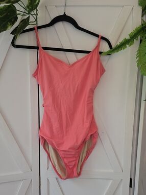 Girls Coral Pink One-Piece Swim Suit with Classic Scoop